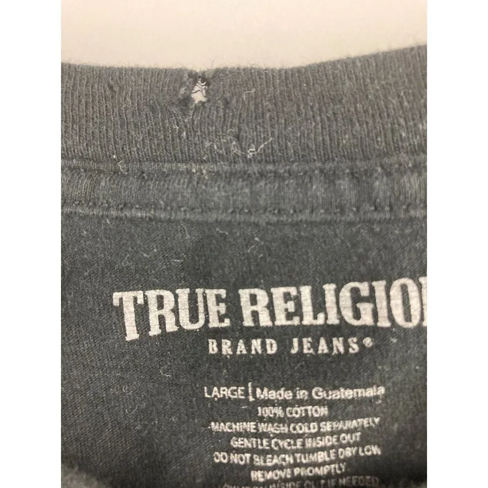 True Religion T Shirt Mens Large Black Red Logo Buddha Graphic Front Back Tee